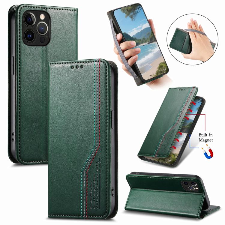 

For iPhone 14 Pro Elastic Wristband Magnetic Suction Leather Phone Case(Green)