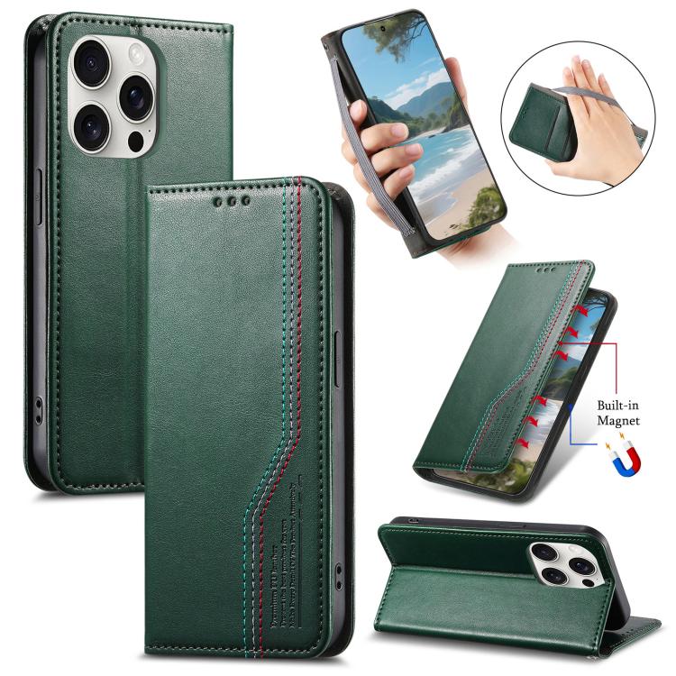 

For iPhone 16 Pro Elastic Wristband Magnetic Suction Leather Phone Case(Green)