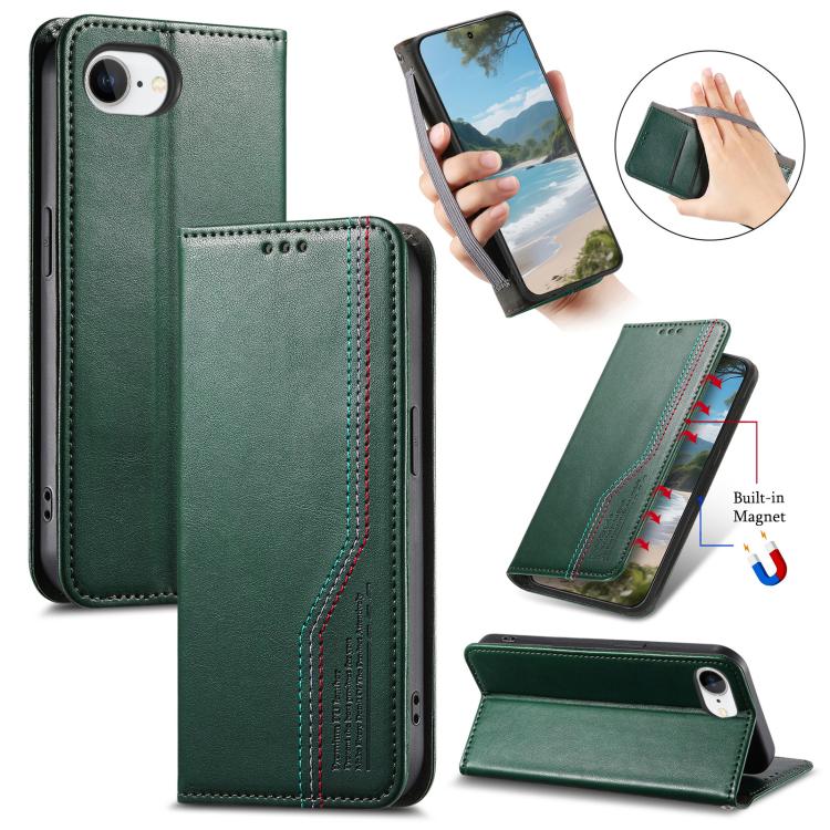 

For iPhone 16e Elastic Wristband Magnetic Suction Leather Phone Case(Green)
