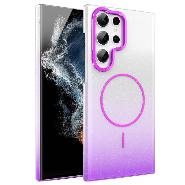 

For Samsung Galaxy S22 Ultra 5G Gold Diamond Glitter Gradient MagSafe Shockproof Phone Case(Purple)