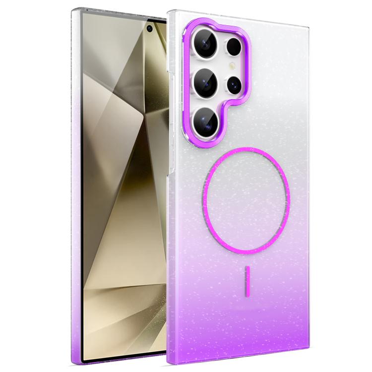 

For Samsung Galaxy S24 Ultra 5G Gold Diamond Glitter Gradient MagSafe Shockproof Phone Case(Purple)