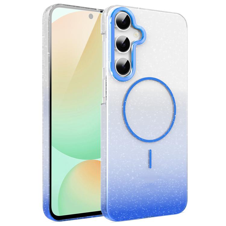 

For Samsung Galaxy S24 FE 5G Gold Diamond Glitter Gradient MagSafe Shockproof Phone Case(Blue)