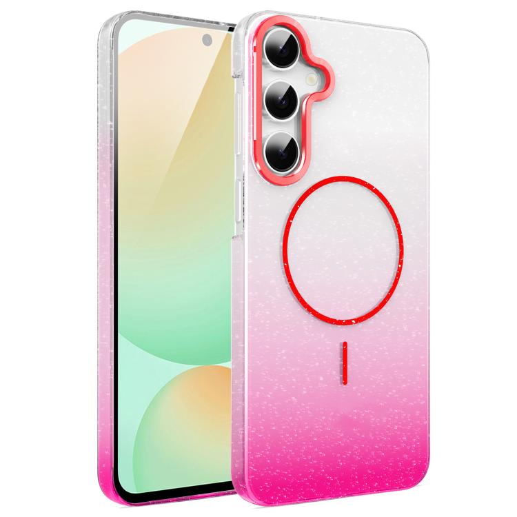 

For Samsung Galaxy S24 FE 5G Gold Diamond Glitter Gradient MagSafe Shockproof Phone Case(Red)