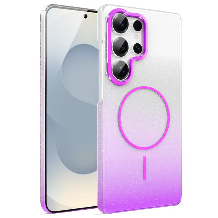 

For Samsung Galaxy S25 Ultra 5G Gold Diamond Glitter Gradient MagSafe Shockproof Phone Case(Purple)