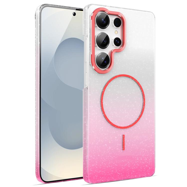 

For Samsung Galaxy S25 Ultra 5G Gold Diamond Glitter Gradient MagSafe Shockproof Phone Case(Red)