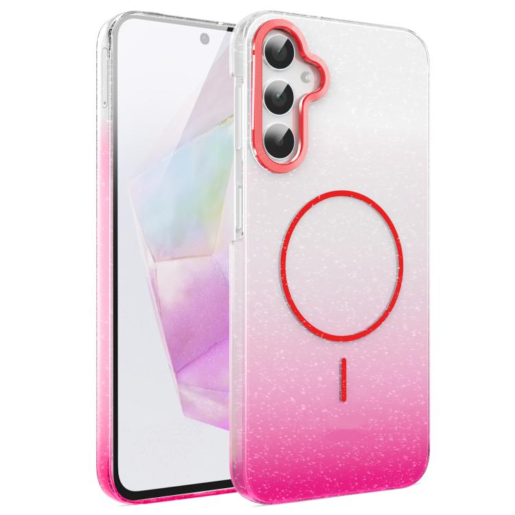 

For Samsung Galaxy A35 5G Gold Diamond Glitter Gradient MagSafe Shockproof Phone Case(Red)