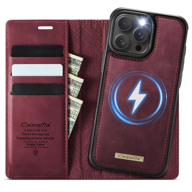 

For iPhone 16 Pro Max CaseMe C49 MagSafe RFID Blocking Detachable Wallet Leather Phone Case(Red)