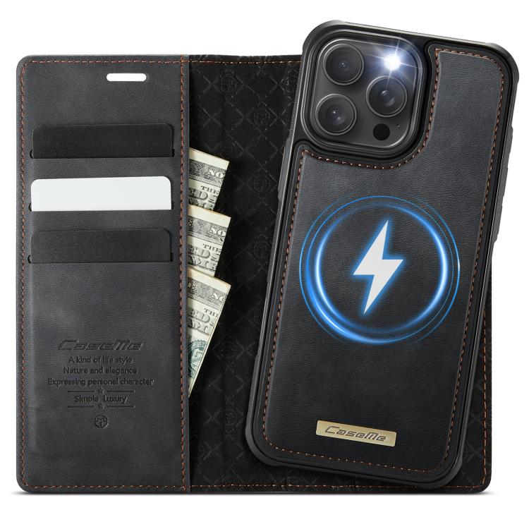 

For iPhone 16 Pro Max CaseMe C49 MagSafe RFID Blocking Detachable Wallet Leather Phone Case(Black)