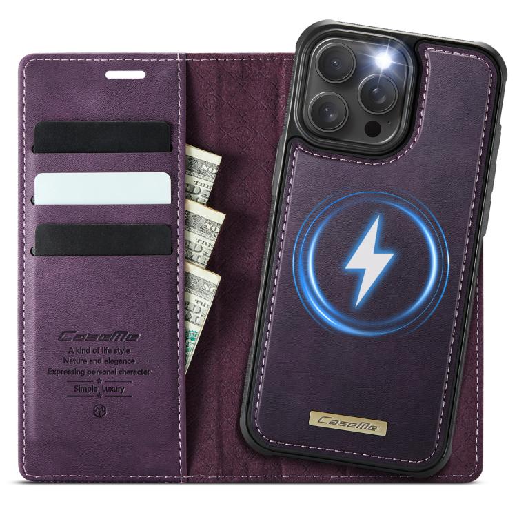 

For iPhone 16 Pro Max CaseMe C49 MagSafe RFID Blocking Detachable Wallet Leather Phone Case(Purple)