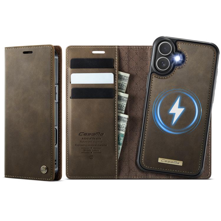 

For iPhone 16 CaseMe C49 MagSafe RFID Blocking Detachable Wallet Leather Phone Case(Coffee)