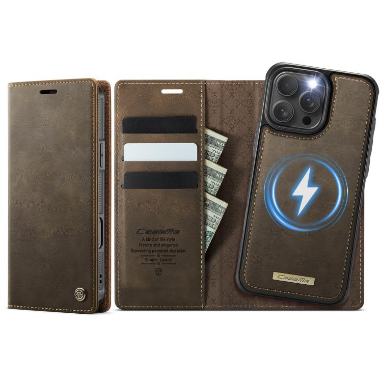 

For iPhone 16 Pro CaseMe C49 MagSafe RFID Blocking Detachable Wallet Leather Phone Case(Coffee)