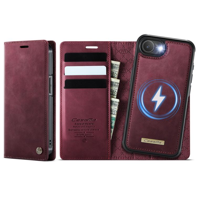 

For iPhone 16e CaseMe C49 MagSafe RFID Blocking Detachable Wallet Leather Phone Case(Red)
