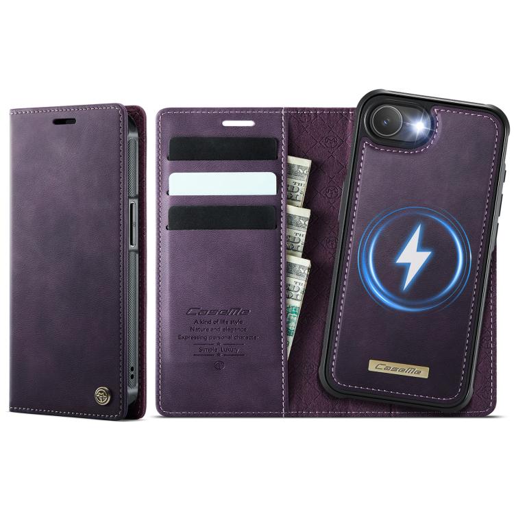 

For iPhone 16e CaseMe C49 MagSafe RFID Blocking Detachable Wallet Leather Phone Case(Purple)