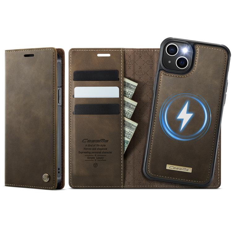 

For iPhone 15 CaseMe C49 MagSafe RFID Blocking Detachable Wallet Leather Phone Case(Coffee)