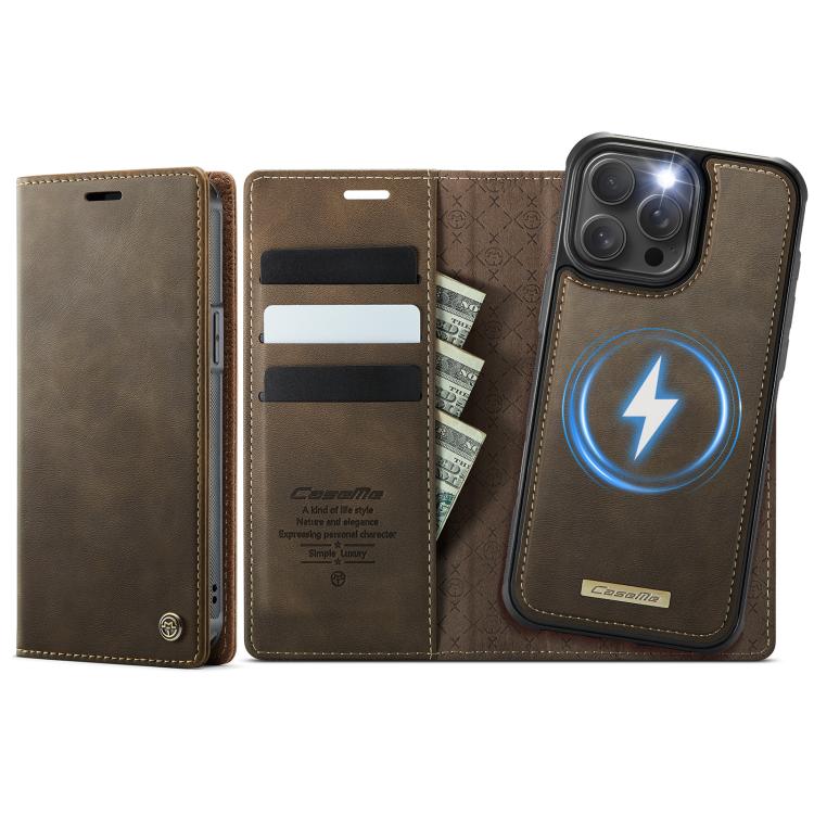 For iPhone 15 Pro Max CaseMe C49 MagSafe RFID Blocking Detachable Wallet Leather Phone Case(Coffee)