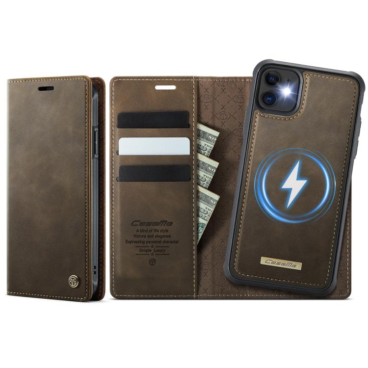 

For iPhone 11 CaseMe C49 MagSafe RFID Blocking Detachable Wallet Leather Phone Case(Coffee)