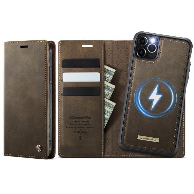 

For iPhone 11 Pro Max CaseMe C49 MagSafe RFID Blocking Detachable Wallet Leather Phone Case(Coffee)