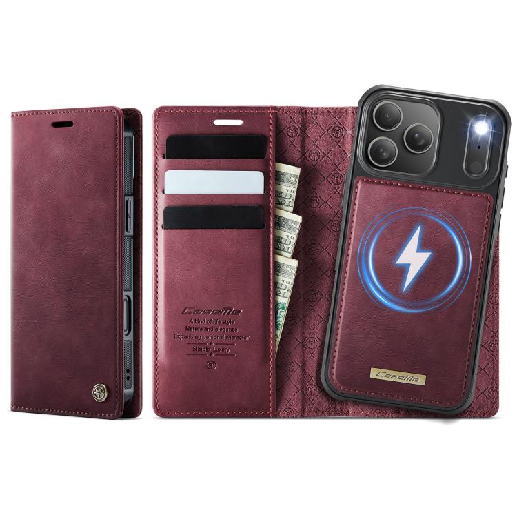 

For iPhone 17 Pro CaseMe C49 MagSafe RFID Blocking Detachable Wallet Leather Phone Case(Red)