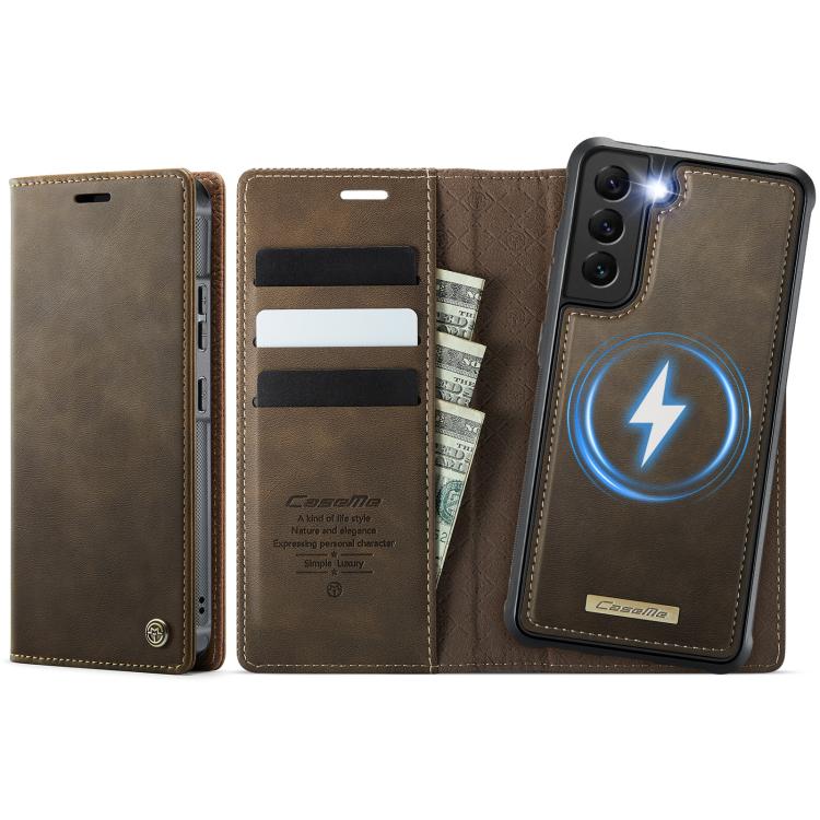 For Samsung Galaxy S22 5G CaseMe C49 Magnetic RFID Blocking Detachable Wallet Leather Phone Case(Coffee)