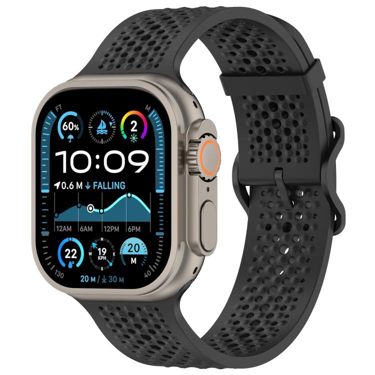 

For Apple Watch 46mm / 49mm / 45mm / 44mm Breathable Holes Silicone Watch Band(Black)
