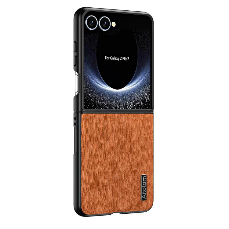 

For Samsung Galaxy Z Flip7 5G Tree Bark Leather Shockproof Phone Case(Brow)