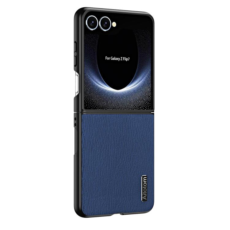

For Samsung Galaxy Z Flip7 5G Tree Bark Leather Shockproof Phone Case(蓝色)