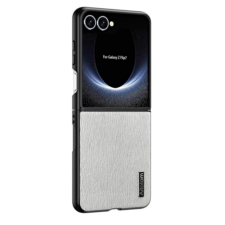 

For Samsung Galaxy Z Flip7 5G Tree Bark Leather Shockproof Phone Case(White)