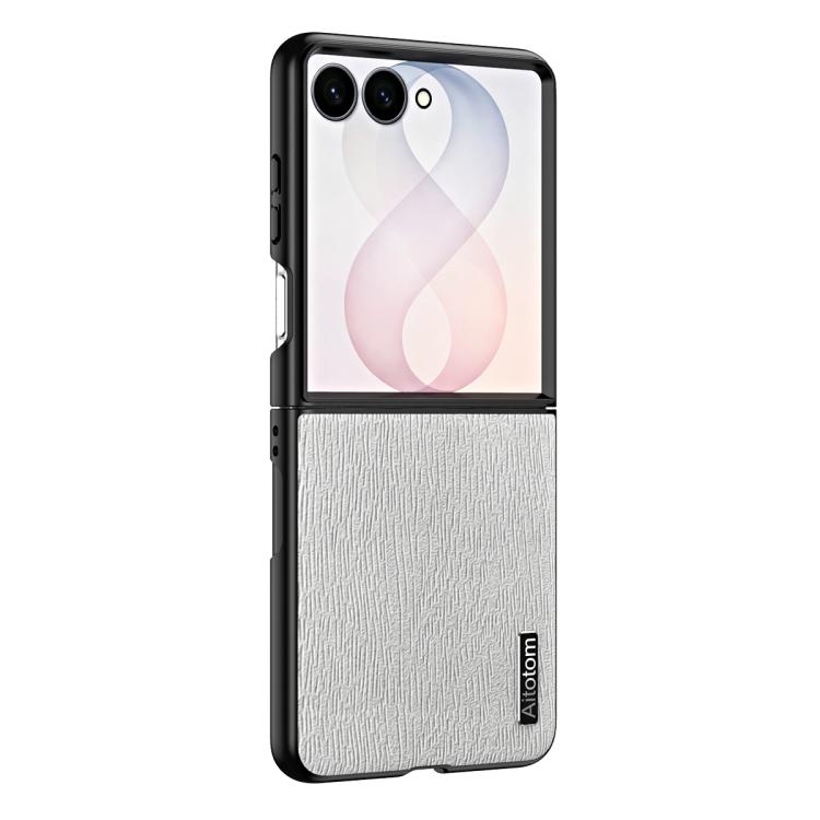 For Galaxy Z Flip8 5G Tree Bark Leather Shockproof Phone Case(White)