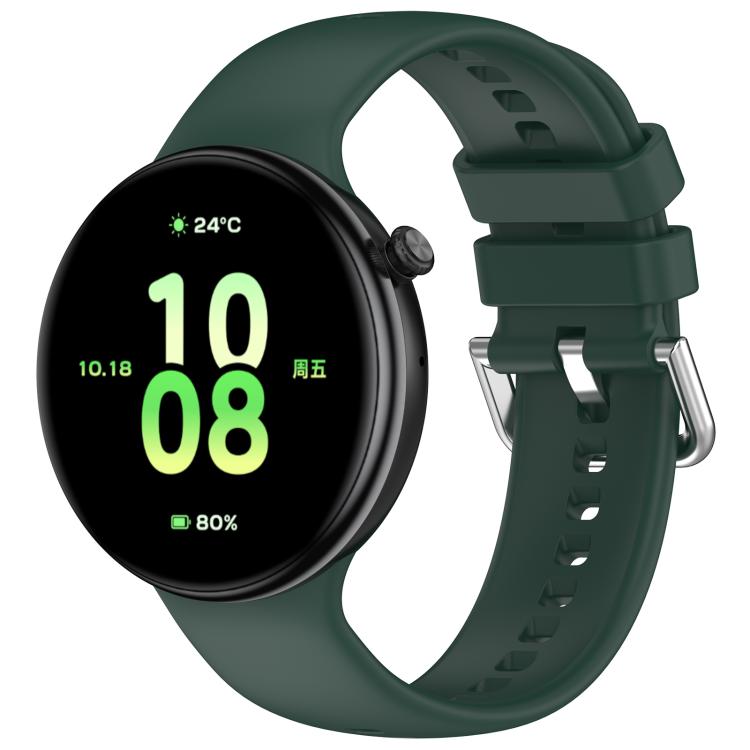 

For Honor Watch Fit / Fit Elegant Silver Buckle Solid Color Silicone Watch Band(Dark Green)