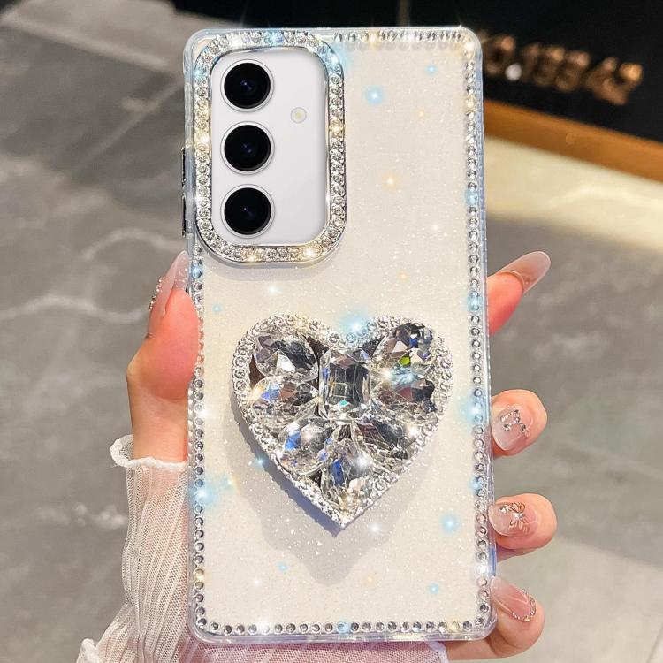 For Samsung Galaxy S24+ 5G Diamond Glitter Gemstone Heart Holder Phone Case(Transparent)
