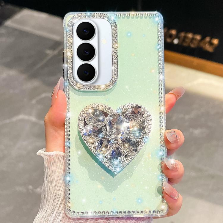 

For Samsung Galaxy S26 5G Diamond Glitter Gemstone Heart Holder Phone Case(Light Green)