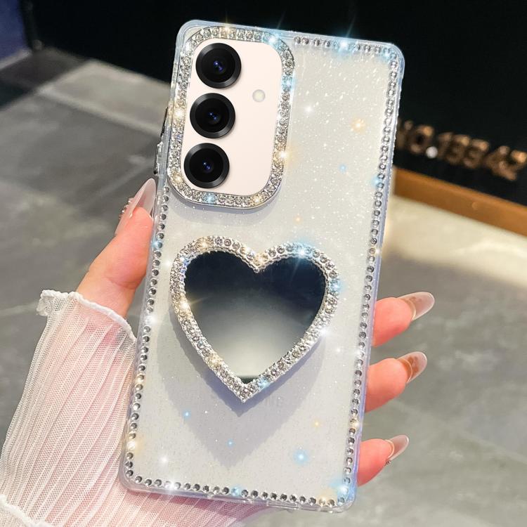 

For Samsung Galaxy S25+ 5G Diamond Glitter Mirror Heart Holder Phone Case(Transparent)