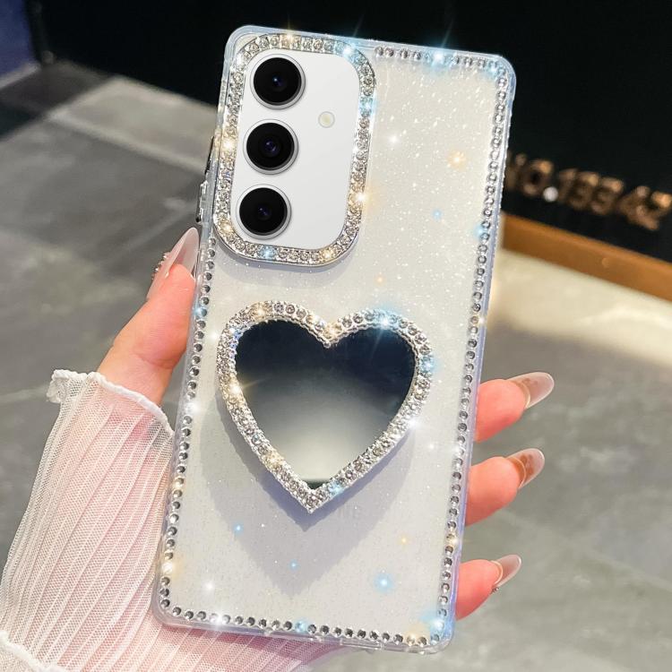 

For Samsung Galaxy S24 5G Diamond Glitter Mirror Heart Holder Phone Case(Transparent)