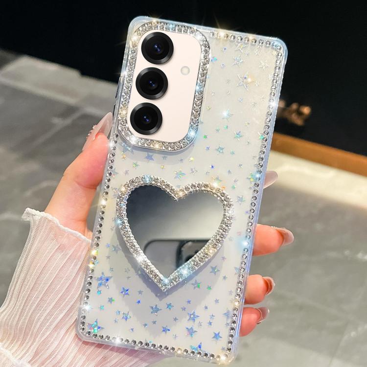 

For Samsung Galaxy S26 5G Diamond Glitter Mirror Heart Holder Phone Case(Transparent Stars)