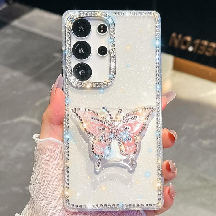 

For Samsung Galaxy S25 Ultra 5G Diamond Glitter Butterfly Holder Phone Case(Transparent)