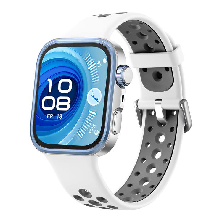 

For Huawei Watch Fit4 Pro / Fit4 / Fit3 Round Holes Two Color Silicone Watch Band(Glacier White)