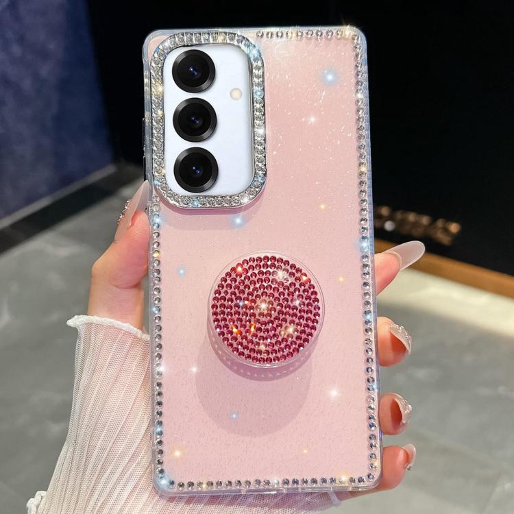 

For Samsung Galaxy S25 5G Diamond Glitter Diamond Round Holder Phone Case(Light Pink)