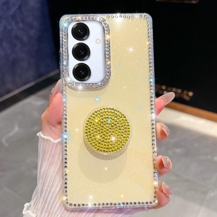 

For Samsung Galaxy S25 5G Diamond Glitter Diamond Round Holder Phone Case(Light Yellow)