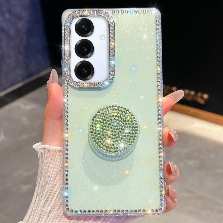 

For Samsung Galaxy S25+ 5G Diamond Glitter Diamond Round Holder Phone Case(Light Green)
