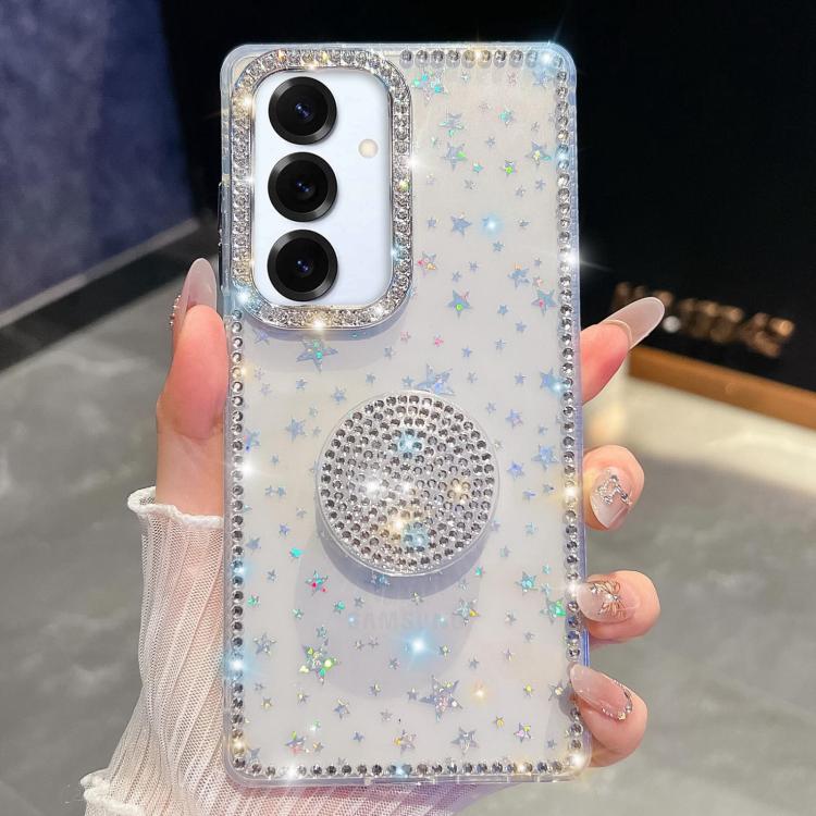 

For Samsung Galaxy S25+ 5G Diamond Glitter Diamond Round Holder Phone Case(Transparent Stars)