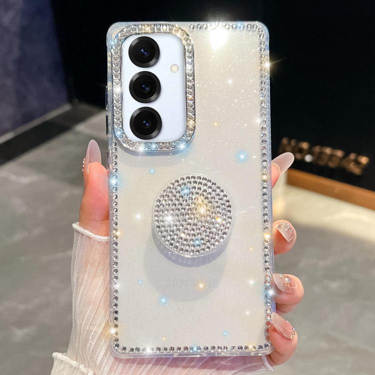 

For Samsung Galaxy S25+ 5G Diamond Glitter Diamond Round Holder Phone Case(Transparent)