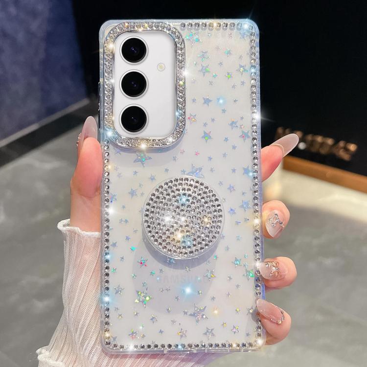 

For Samsung Galaxy S24 FE 5G Diamond Glitter Diamond Round Holder Phone Case(Transparent Stars)
