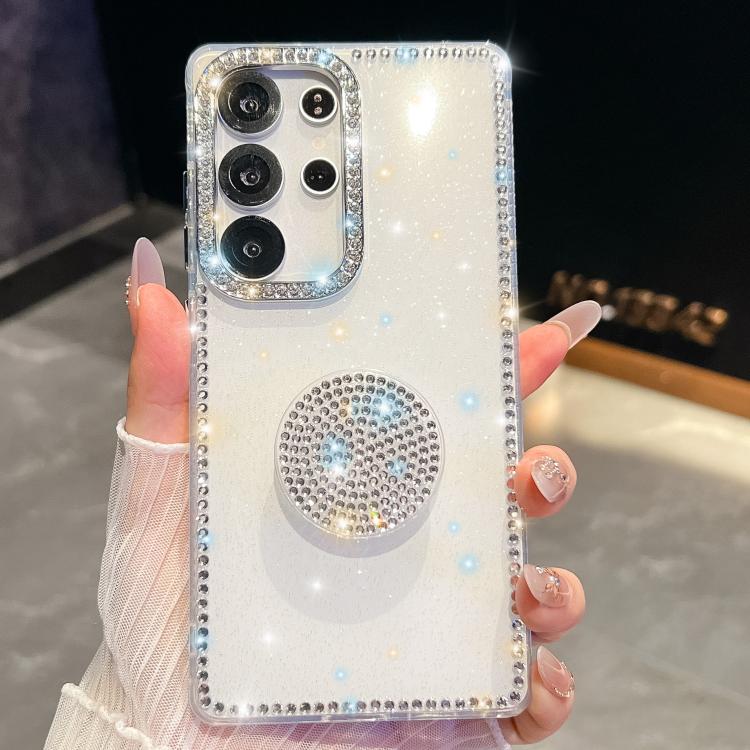 

For Samsung Galaxy S24 Ultra 5G Diamond Glitter Diamond Round Holder Phone Case(White)