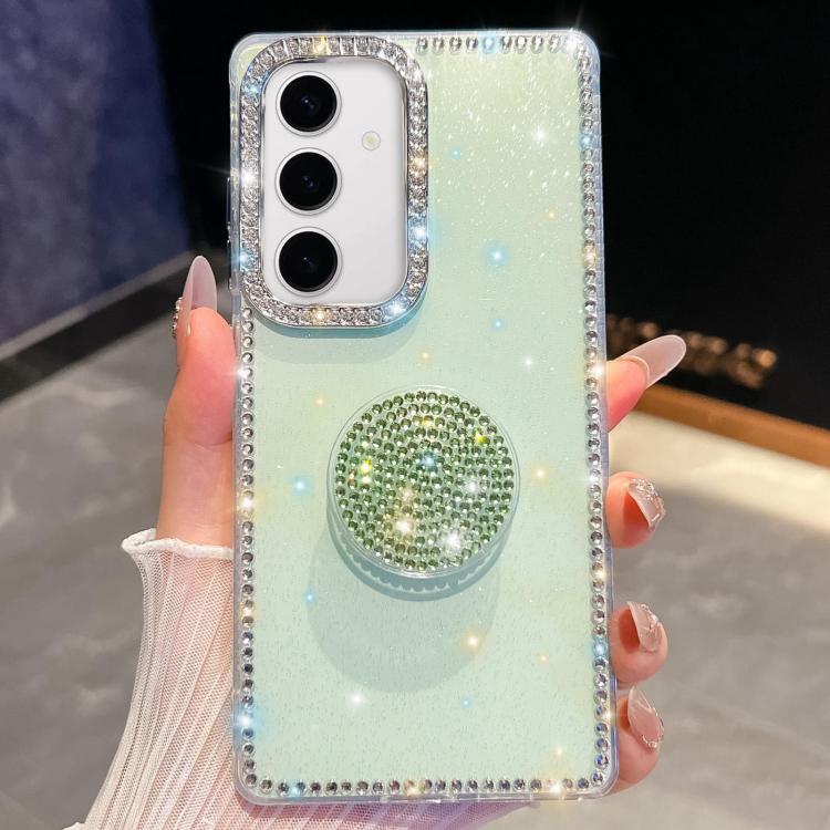 

For Samsung Galaxy S24 5G Diamond Glitter Diamond Round Holder Phone Case(Light Green)