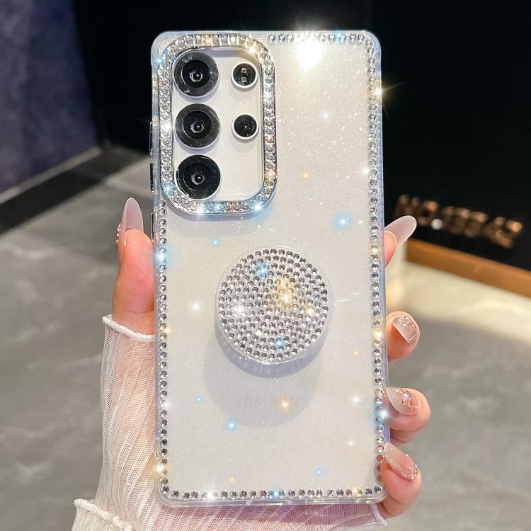 

For Samsung Galaxy S23 Ultra 5G Diamond Glitter Diamond Round Holder Phone Case(Transparent)