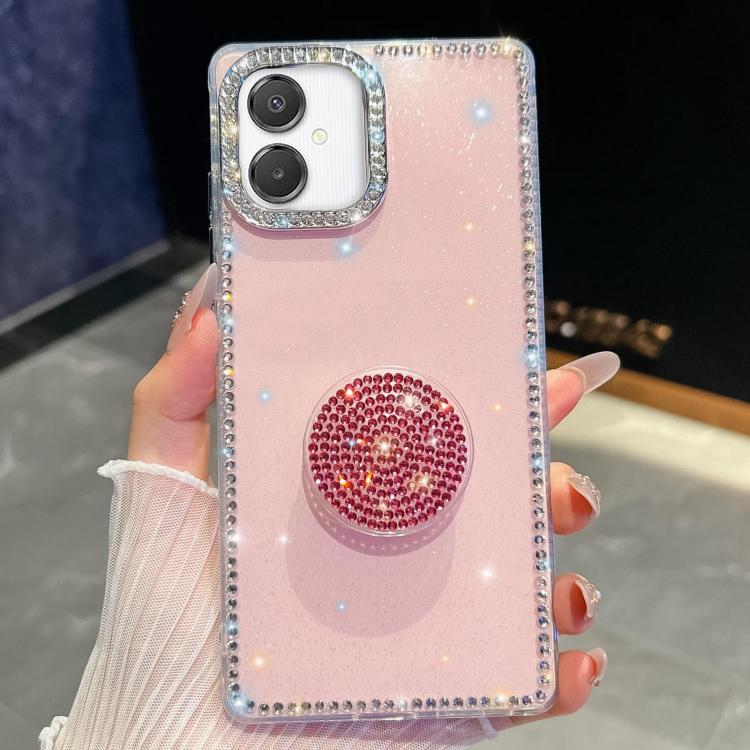 

For Samsung Galaxy A07 5G Diamond Glitter Diamond Round Holder Phone Case(Light Pink)