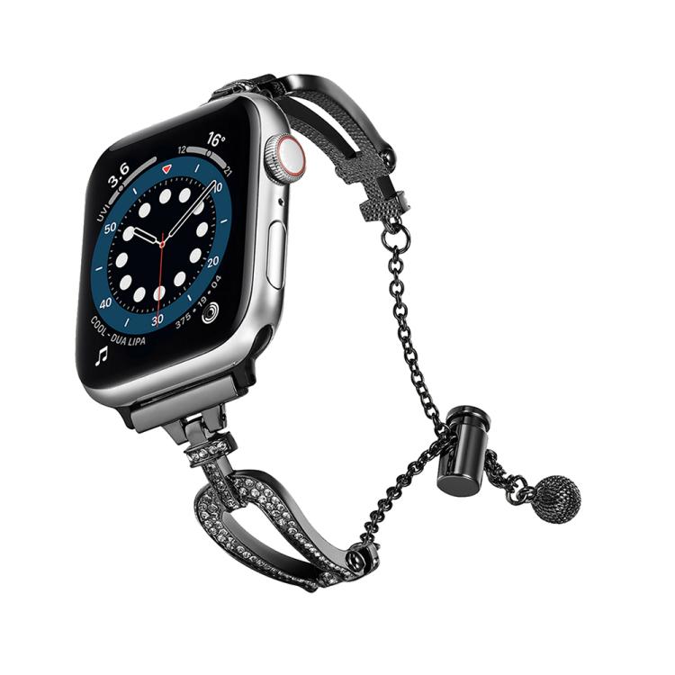 

For Apple Watch 46mm / 49mm / 45mm / 44mm U-Shaped Diamond Bracelet Zinc Alloy Watch Band(Black)