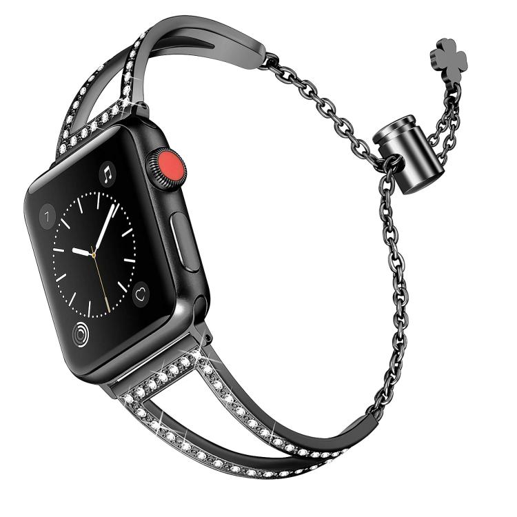 

For Apple Watch 46mm / 49mm / 45mm / 44mm V-Shaped Diamond Zinc Alloy Watch Band(Black)