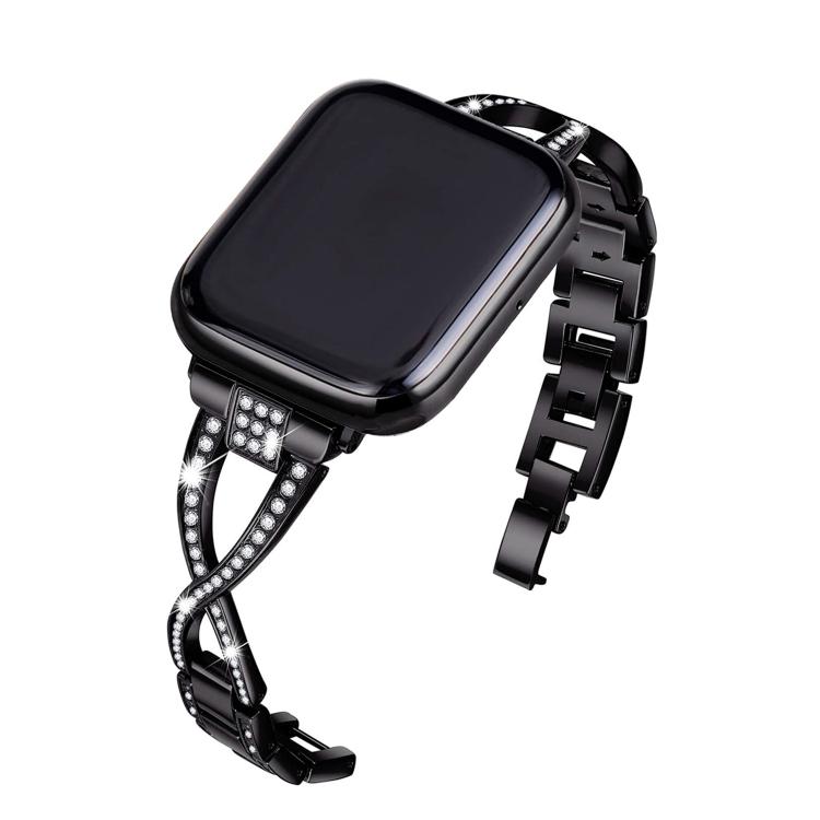 

For Apple Watch 46mm / 49mm / 45mm / 44mm Crossed Diamond Zinc Alloy Watch Band(Black)