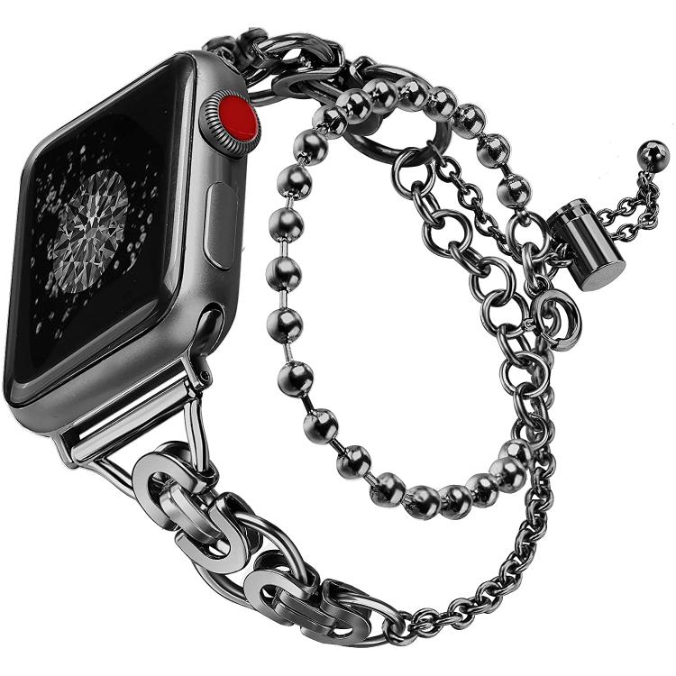 

For Apple Watch 46mm / 49mm / 45mm / 44mm Double Circle Beaded Chain Zinc Alloy Watch Band(Black)